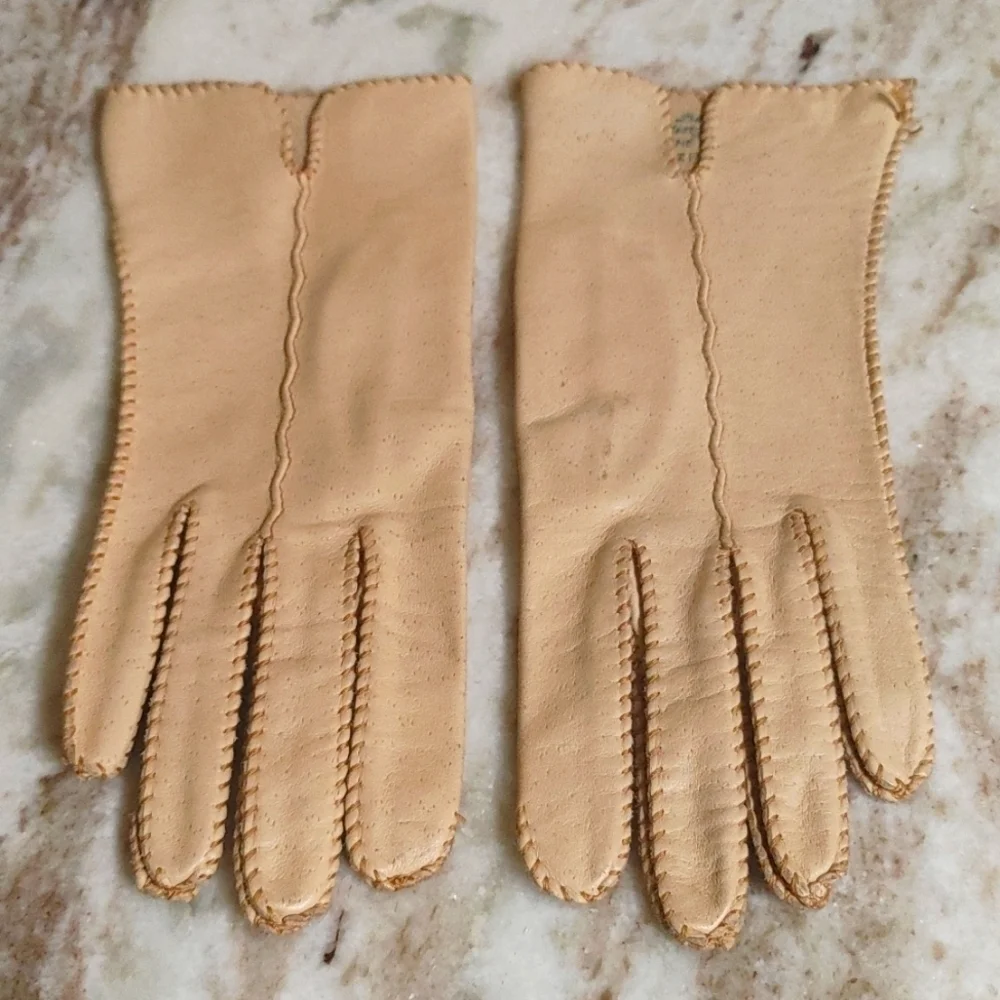 Vintage The Deerskin Trading Post Leather Tan Gloves Size 6.5
